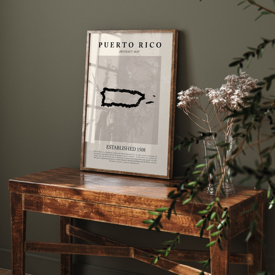 Puerto Rico Map Vintage Abstract Wall Art Print Picasso + Matisse Inspired Travel Poster