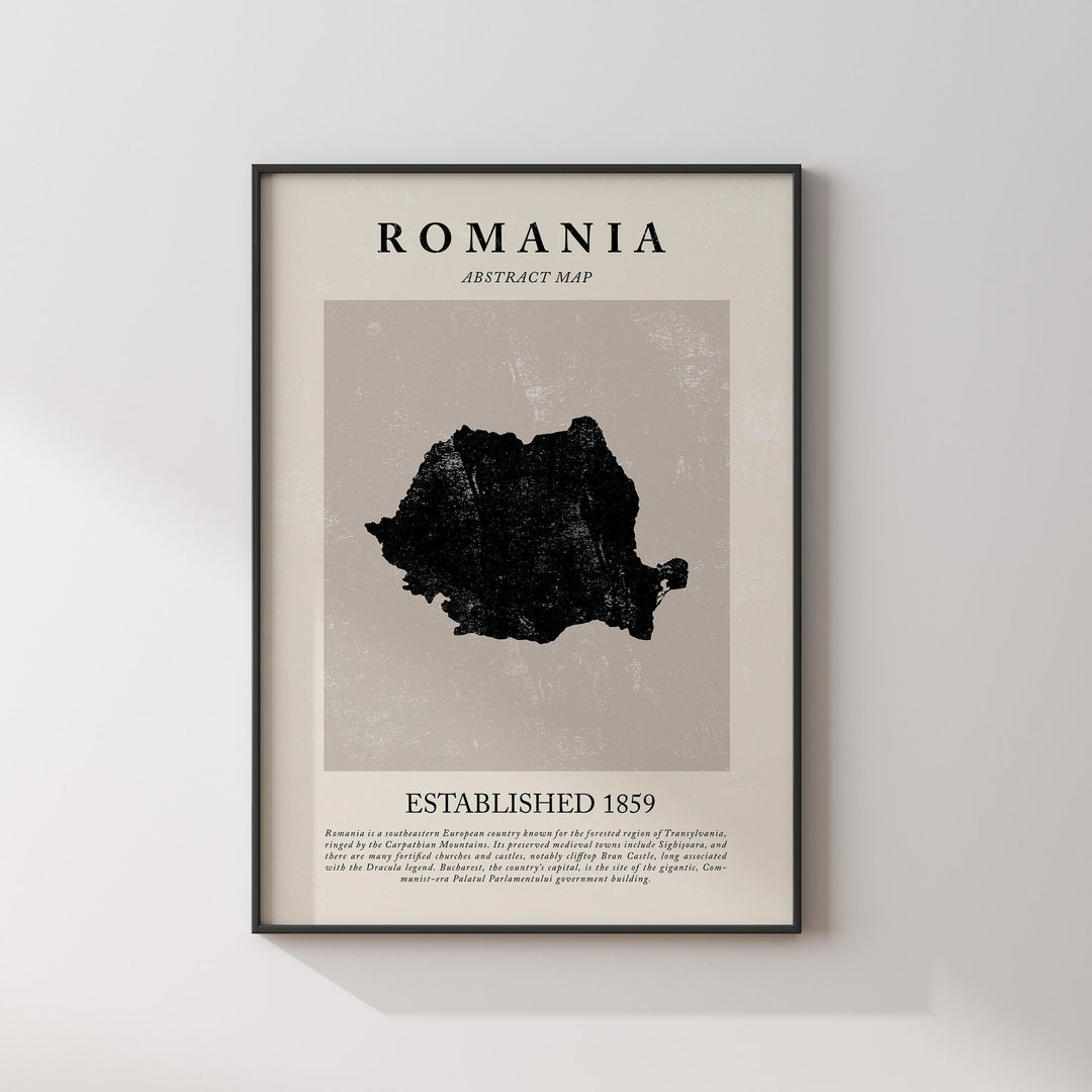 Romania Map Vintage Abstract Wall Art Print Picasso + Matisse Inspired Travel Poster
