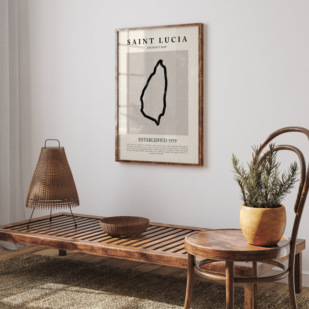 Saint Lucia Map Vintage Abstract Wall Art Print Picasso + Matisse Inspired Travel Poster