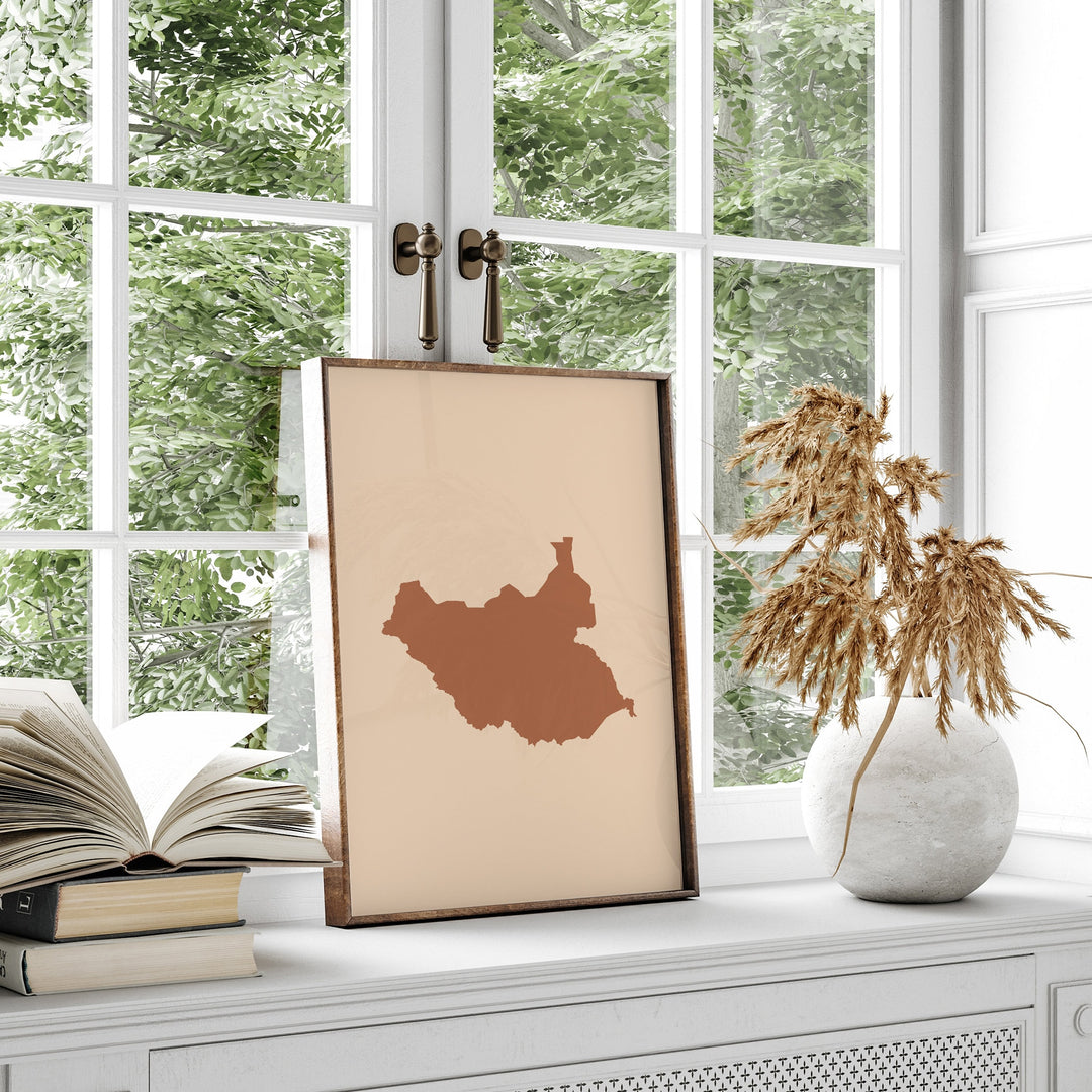 South Sudan Map Boho Wall Art Print Mid Century Travel Poster