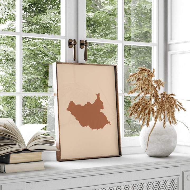 South Sudan Map Boho Wall Art Print Mid Century Travel Poster