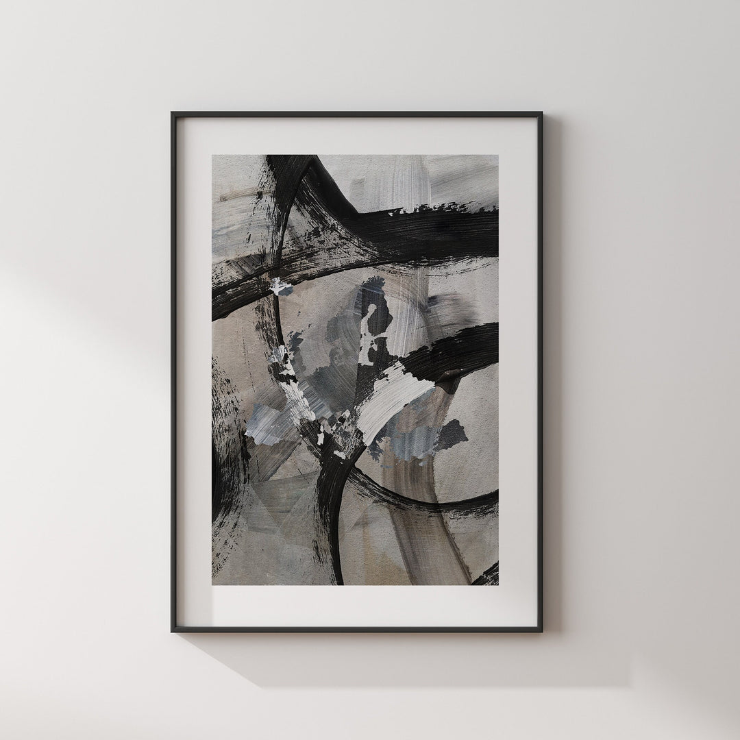 Europe Map | Black & Grey Abstract Painting Map of Europe Wall Art Print | Traval Poster