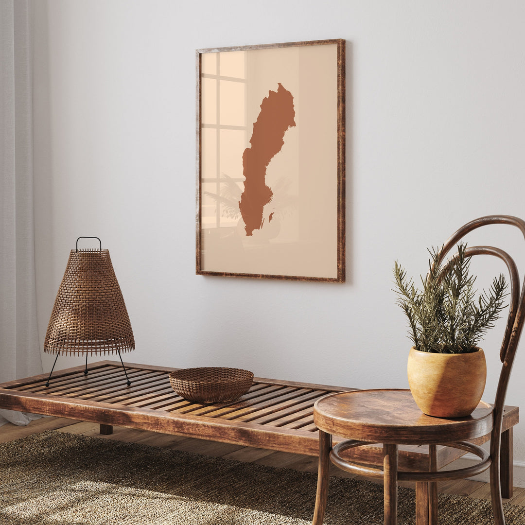 Sweden Map Boho Wall Art Print Mid Century Travel Poster