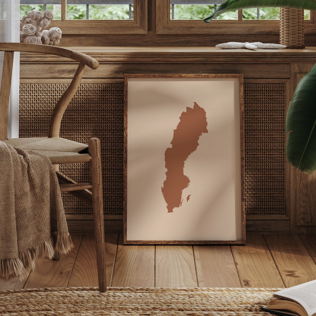 Sweden Map Boho Wall Art Print Mid Century Travel Poster