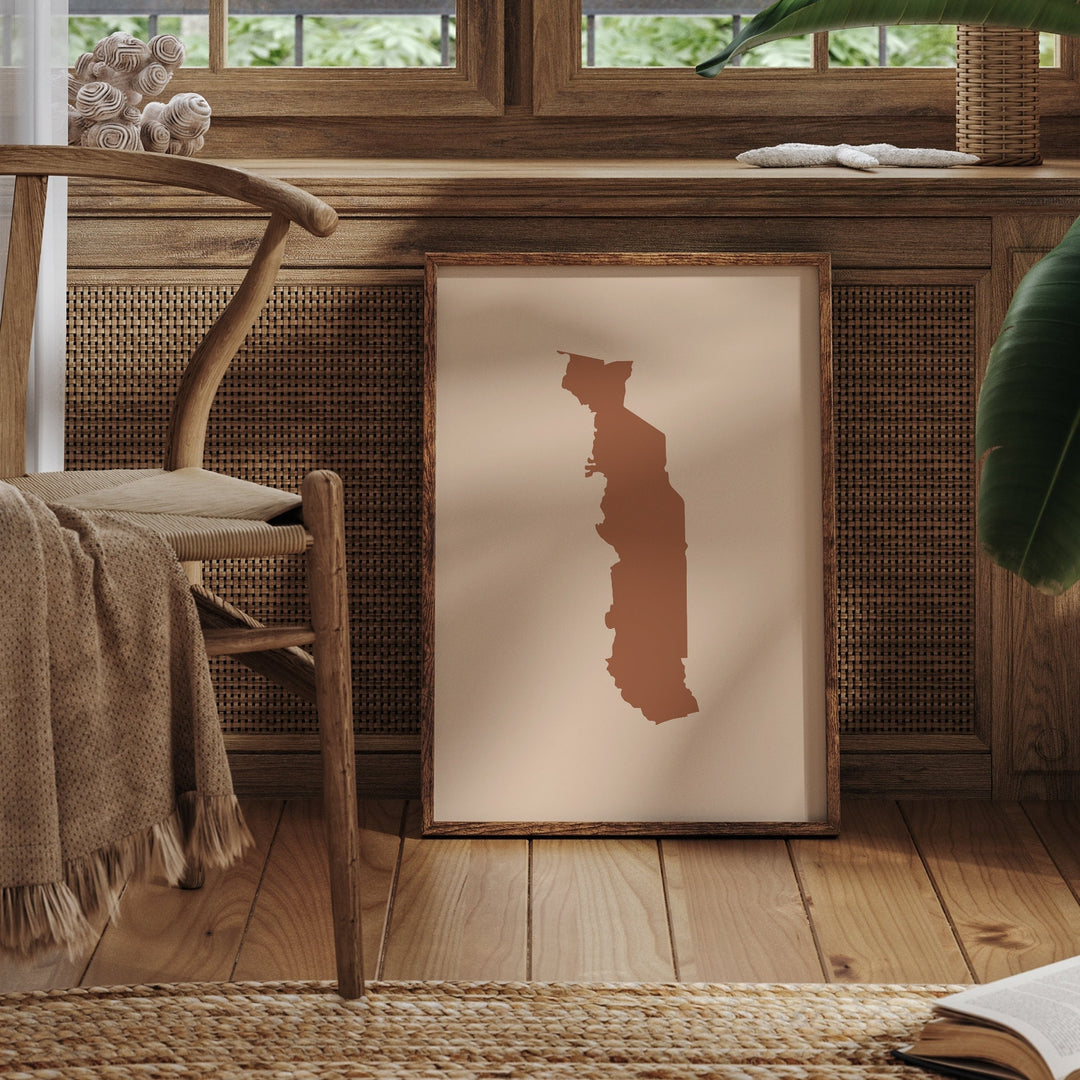 Togo Map Boho Wall Art Print Mid Century Travel Poster