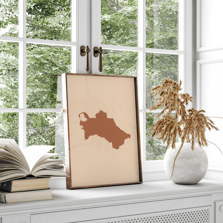 Turkmenistan Map Boho Wall Art Print Mid Century Travel Poster