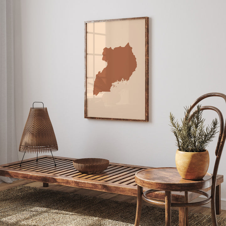 Uganda Map Boho Wall Art Print Mid Century Travel Poster