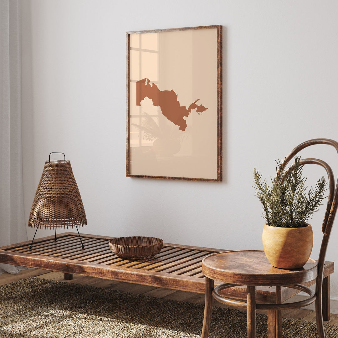 Uzbekistan Map Boho Wall Art Print Mid Century Travel Poster