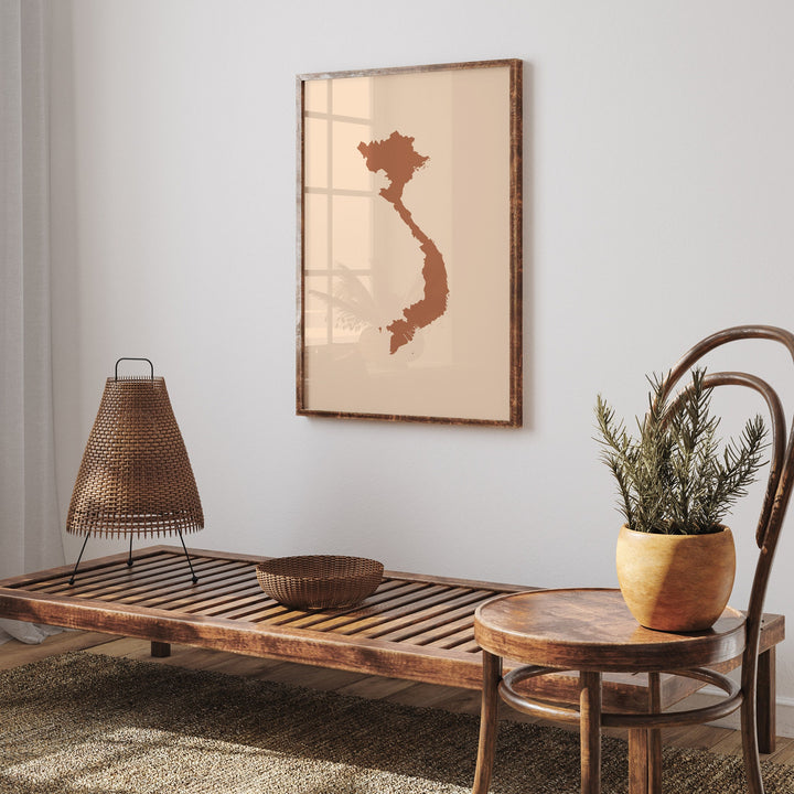 Vietnam Map Boho Wall Art Print Mid Century Travel Poster