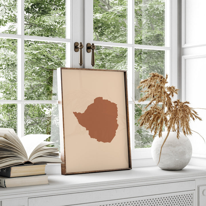 Zimbabwe Map Boho Wall Art Print Mid Century Travel Poster