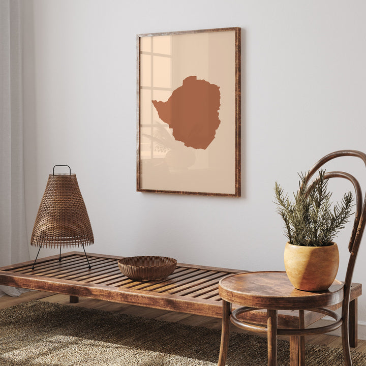 Zimbabwe Map Boho Wall Art Print Mid Century Travel Poster