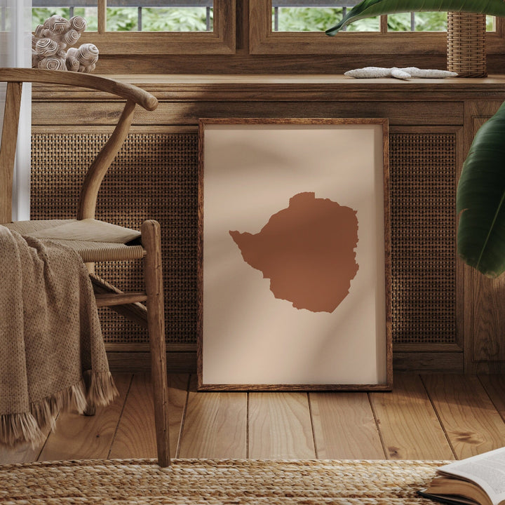 Zimbabwe Map Boho Wall Art Print Mid Century Travel Poster