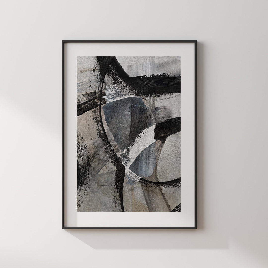 Dominica Map | Black & Grey Abstract Painting Map of Dominica Wall Art Print | Traval Poster