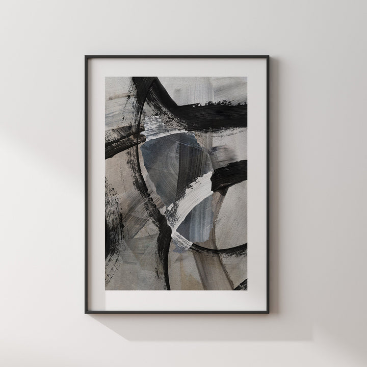 Dominica Map | Black & Grey Abstract Painting Map of Dominica Wall Art Print | Traval Poster