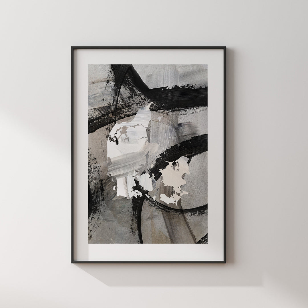 Denmark Map | Black & Grey Abstract Painting Map of Denmark Wall Art Print | Traval Poster