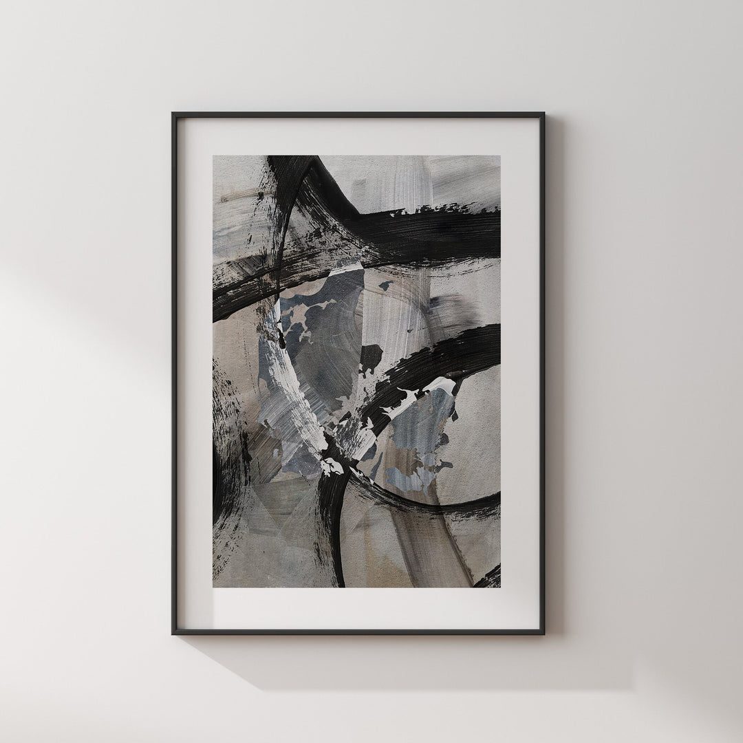Denmark Map | Black & Grey Abstract Painting Map of Denmark Wall Art Print | Traval Poster