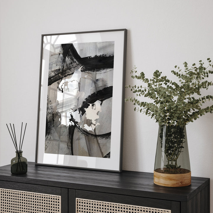 Denmark Map | Black & Grey Abstract Painting Map of Denmark Wall Art Print | Traval Poster