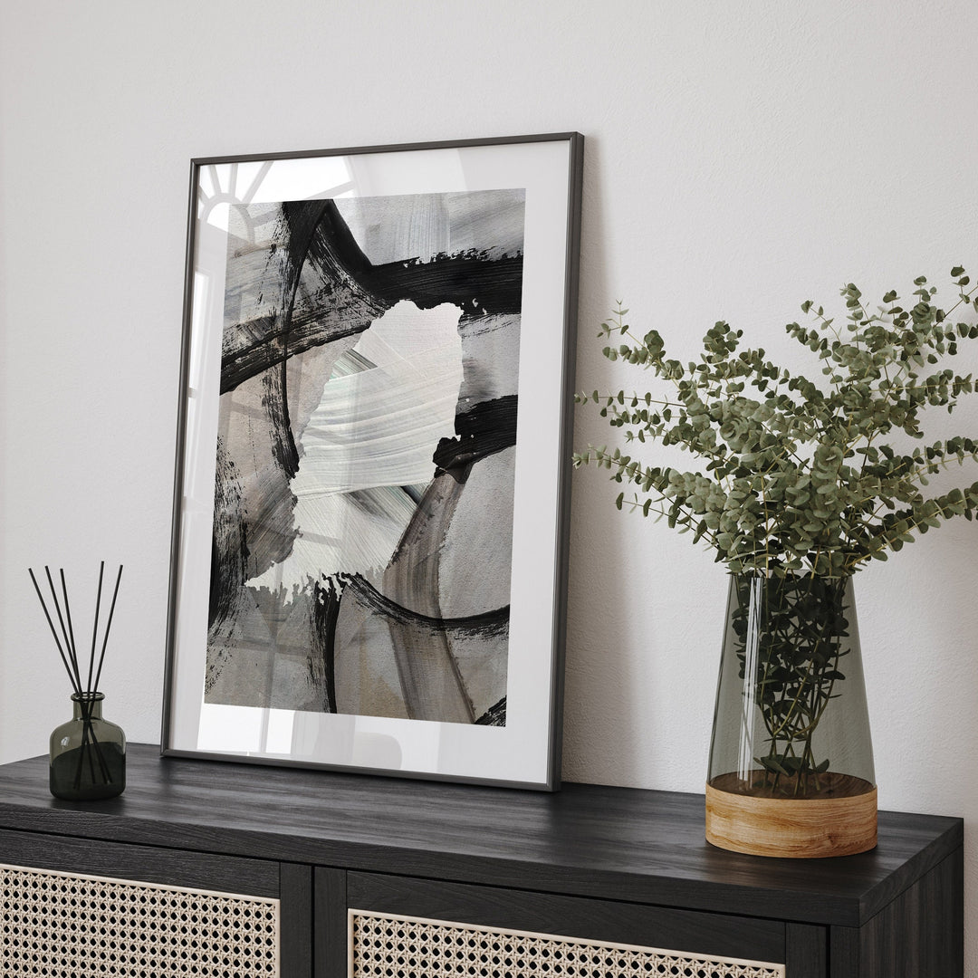 Grenada Map | Black & Grey Abstract Painting Map of Grenada Wall Art Print | Grenada Traval Poster