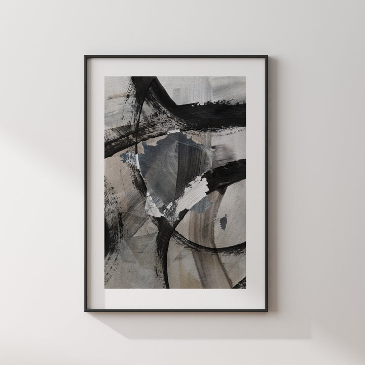 France Map | Black & Grey Abstract Painting Map of France Wall Art Print | France Traval Poster