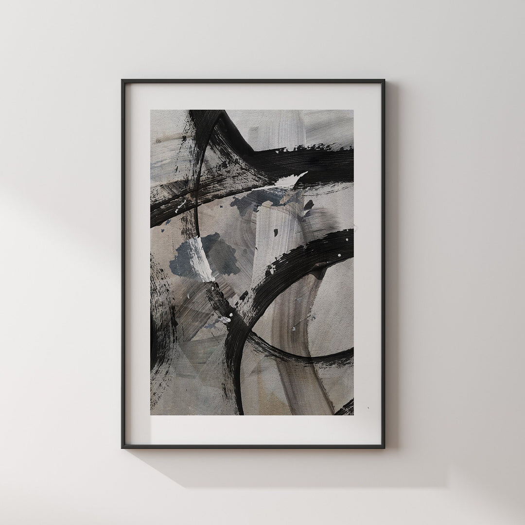 Fiji Map | Black & Grey Abstract Painting Map of Fiji Wall Art Print | Fiji Traval Poster