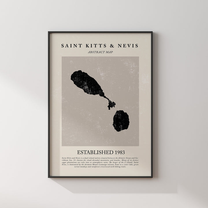 Abstract Saint Kitts & Nevis Map Vintage Wall Art Print Picasso + Matisse Inspired Travel Poster