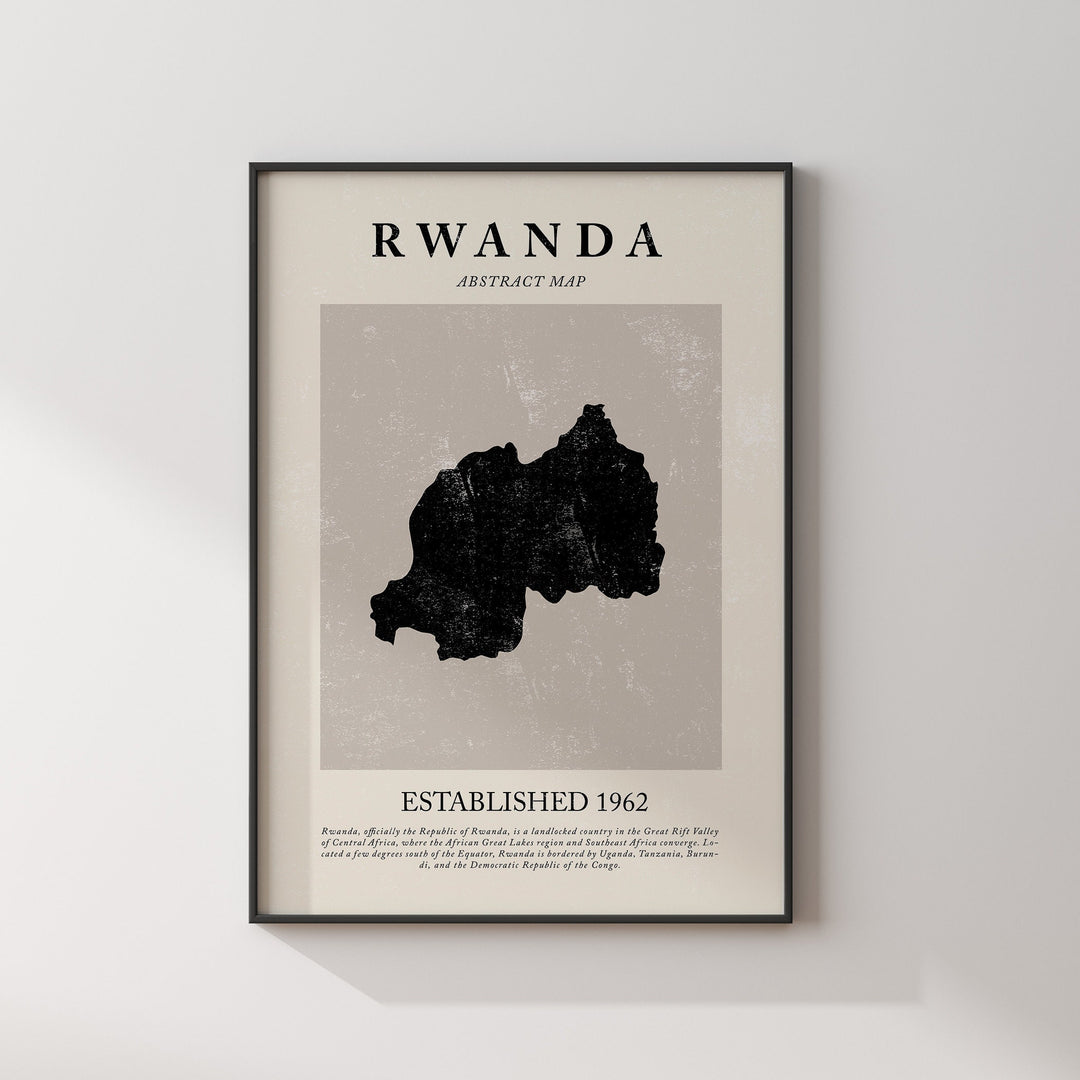 Abstract Rwanda Map Vintage Wall Art Print Picasso + Matisse Inspired Travel Poster