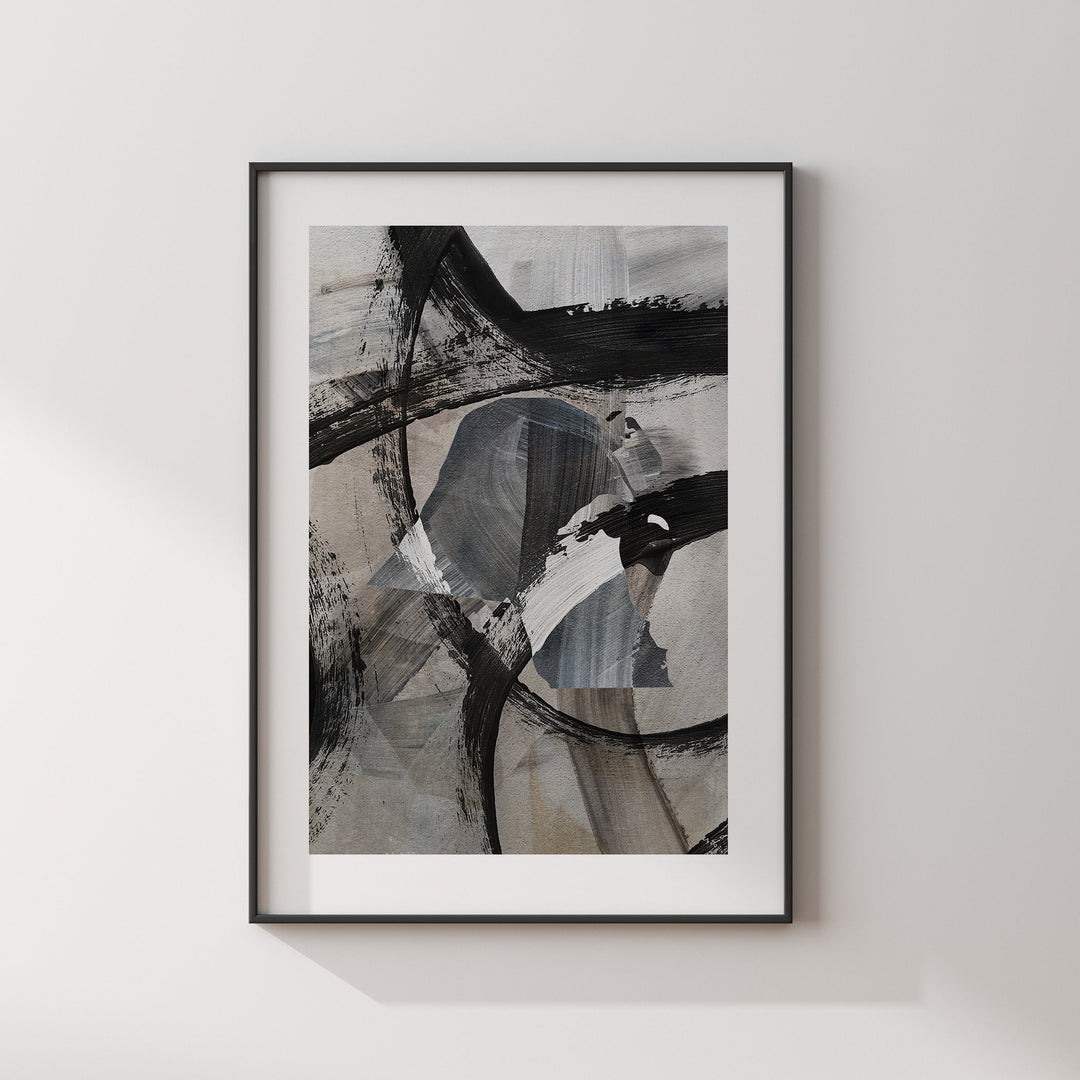Kuwait Map | Black & Grey Abstract Painting Map of Kuwait Wall Art Print | Kuwait Traval Poster