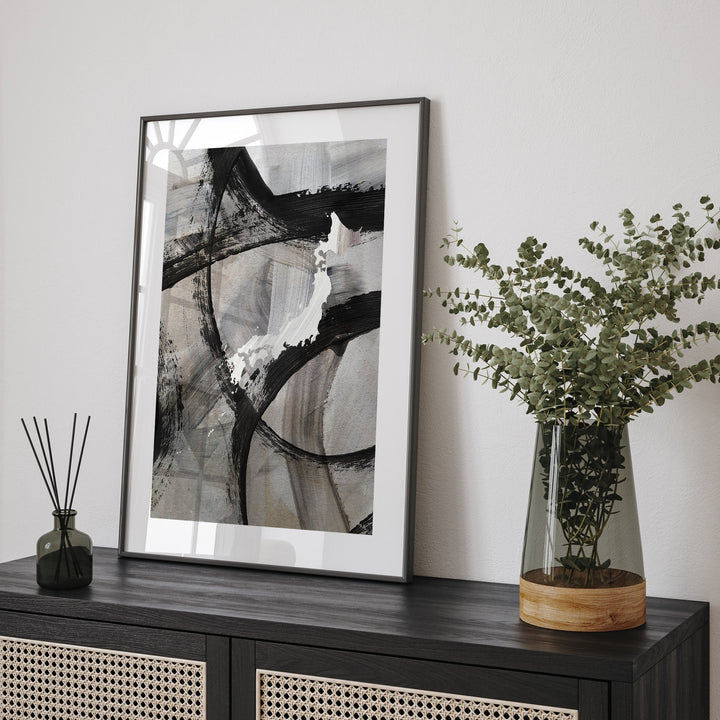 Japan Map | Black & Grey Abstract Painting Map of Japan Wall Art Print | Japan Traval Poster
