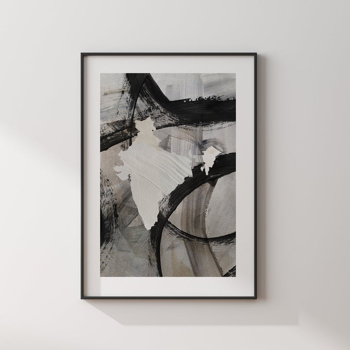 India Map | Black & Grey Abstract Painting Map of India Wall Art Print | India Traval Poster