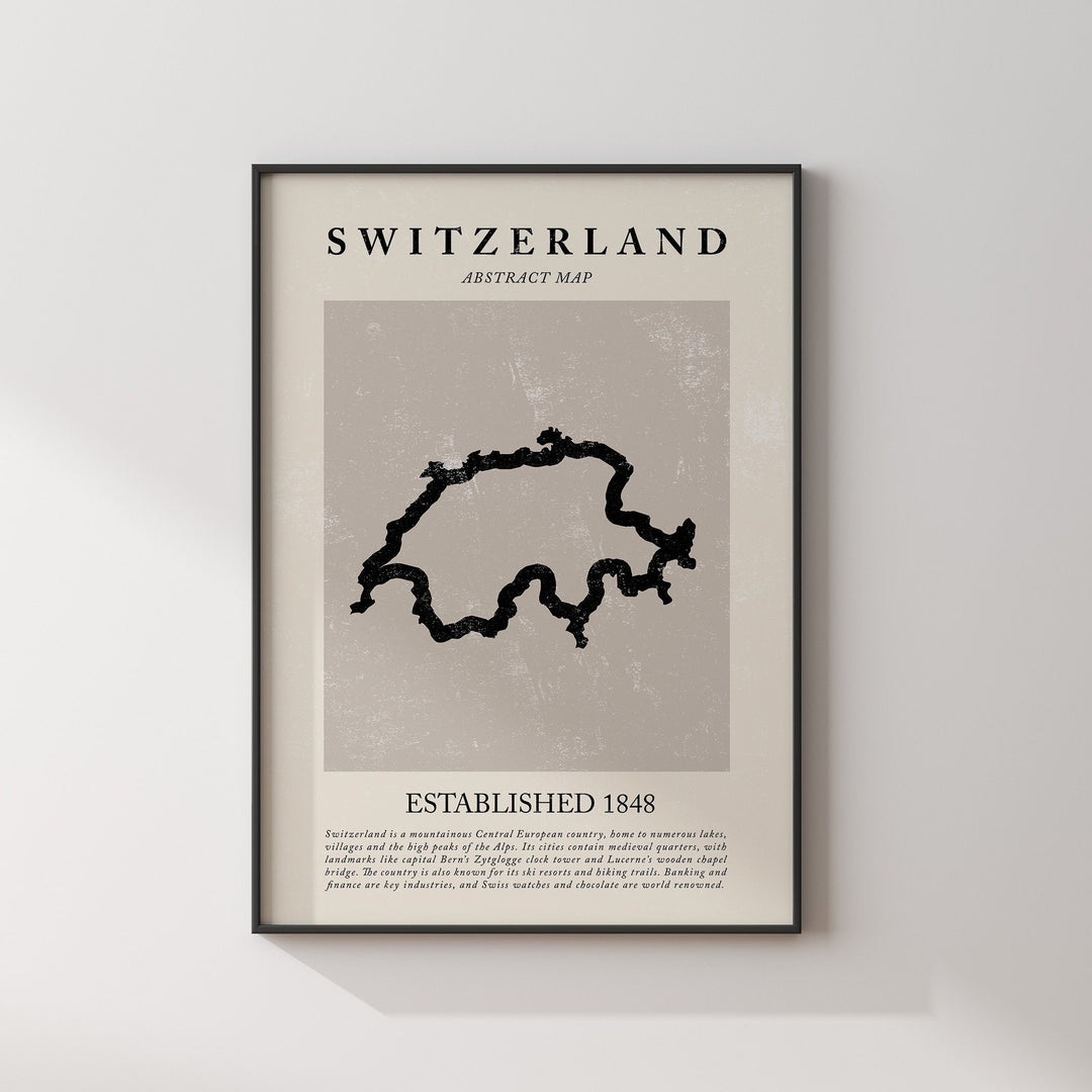Abstract Switzerland Map Vintage Wall Art Print Picasso + Matisse Inspired Travel Poster OE
