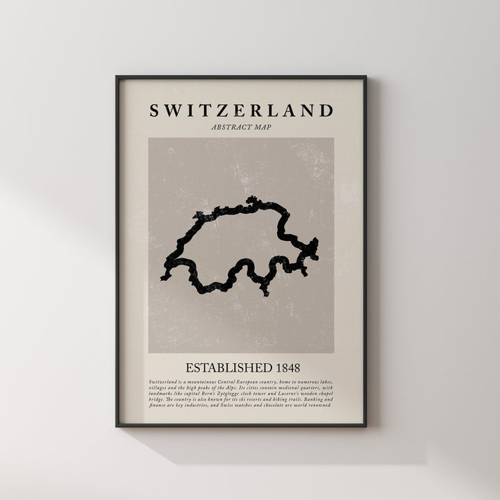 Abstract Switzerland Map Vintage Wall Art Print Picasso + Matisse Inspired Travel Poster OE