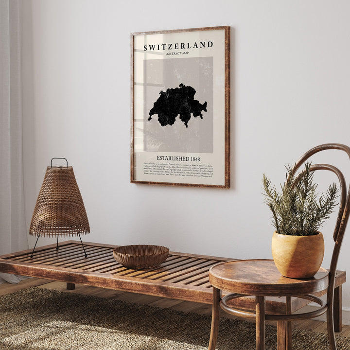 Abstract Switzerland Map Vintage Wall Art Print Picasso + Matisse Inspired Travel Poster OE