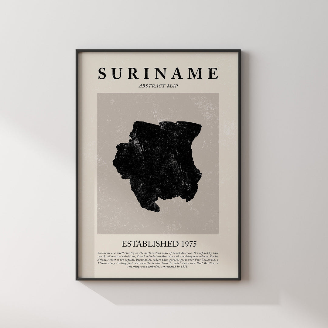 Abstract Suriname Map Vintage Wall Art Print Picasso + Matisse Inspired Travel Poster