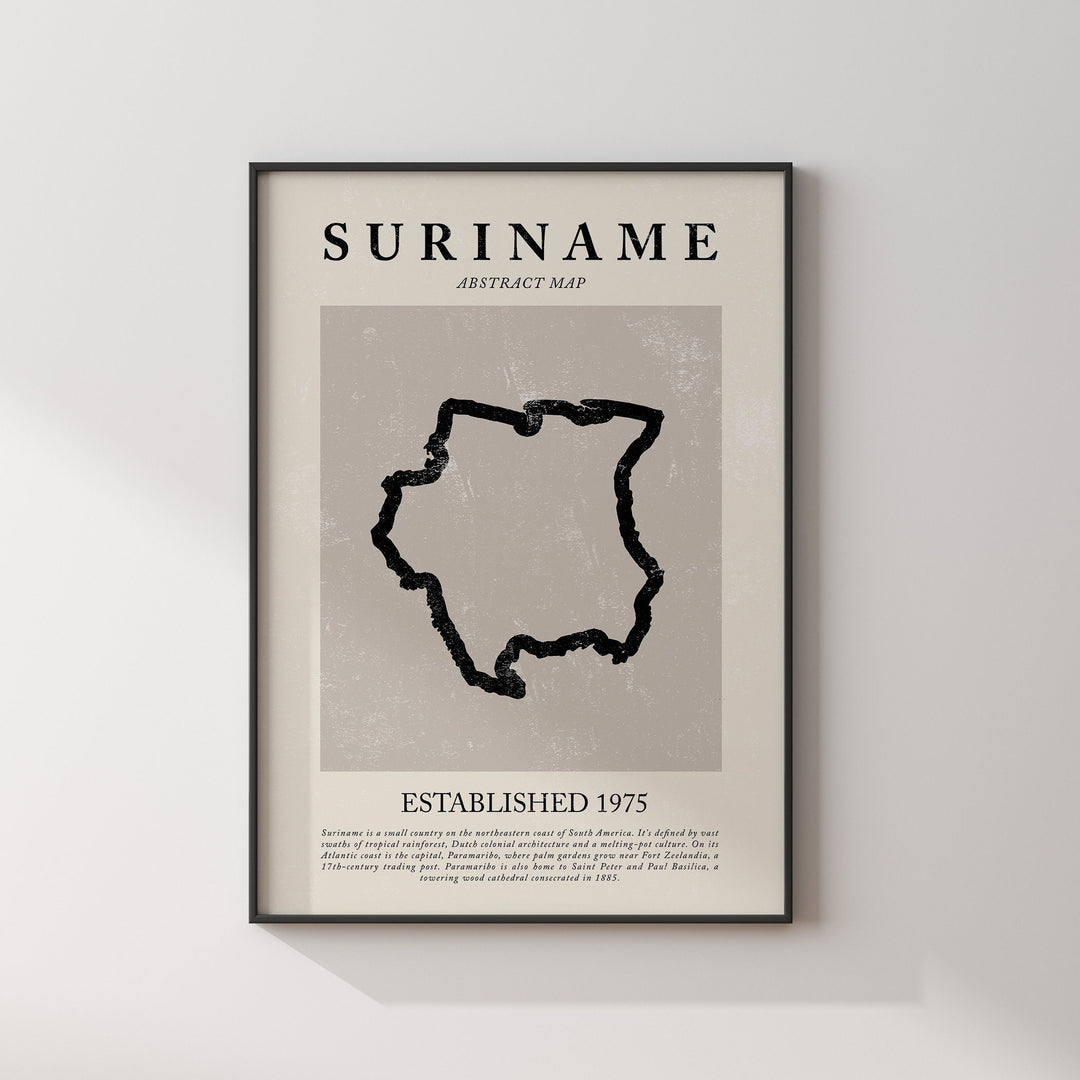 Abstract Suriname Map Vintage Wall Art Print Picasso + Matisse Inspired Travel Poster OE