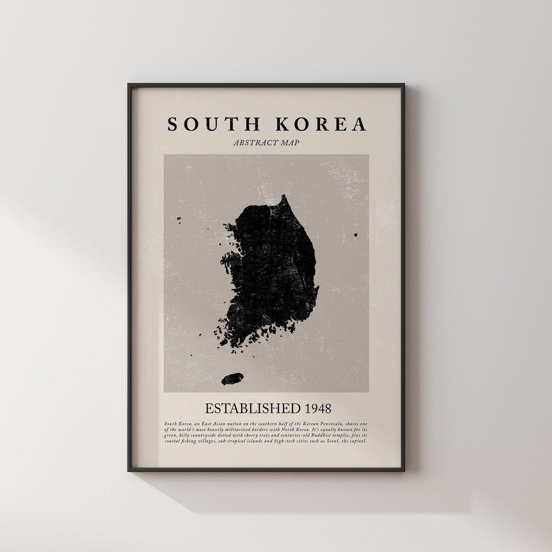 Abstract South Korea Map Vintage Wall Art Print Picasso + Matisse Inspired Travel Poster