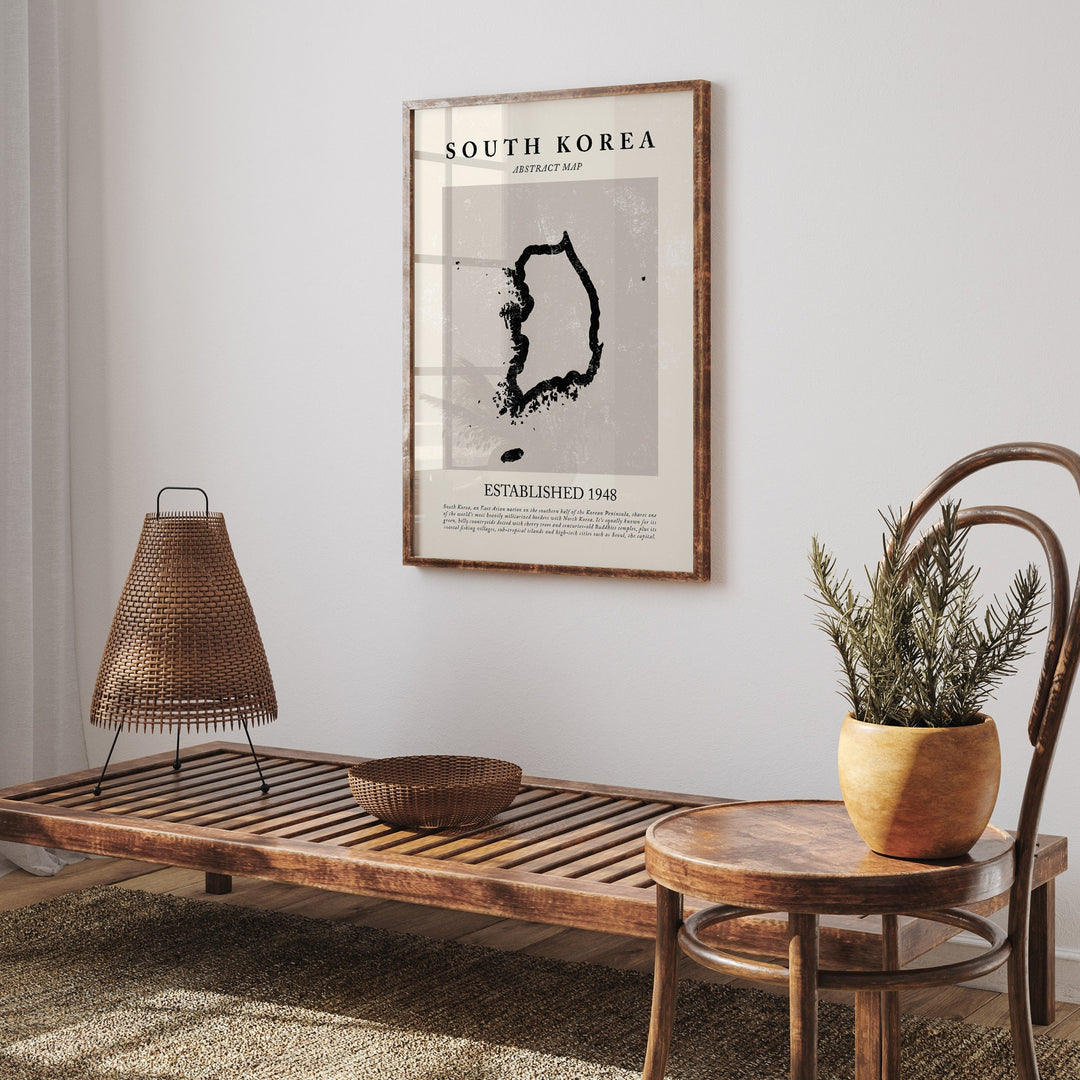 Abstract South Korea Map Vintage Wall Art Print Picasso + Matisse Inspired Travel Poster OE