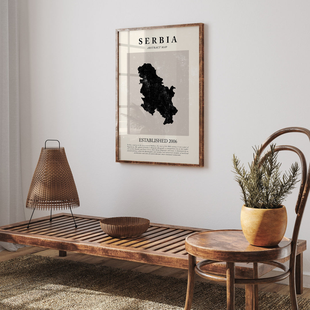 Abstract Serbia Map Vintage Wall Art Print Picasso + Matisse Inspired Travel Poster