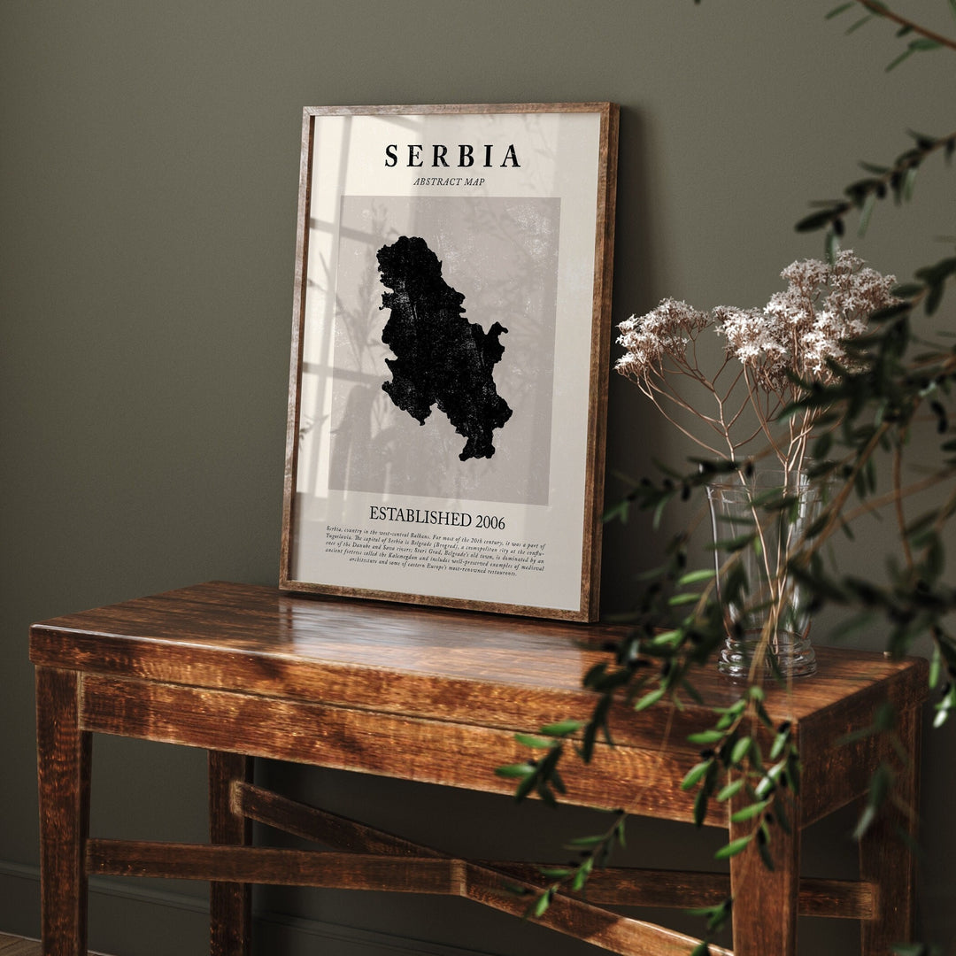 Abstract Serbia Map Vintage Wall Art Print Picasso + Matisse Inspired Travel Poster