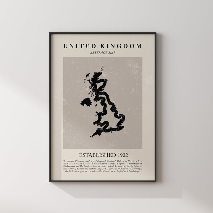 Abstract United Kingdom Map Vintage Wall Art Print Picasso + Matisse Inspired Travel Poster OE UK Great Britain
