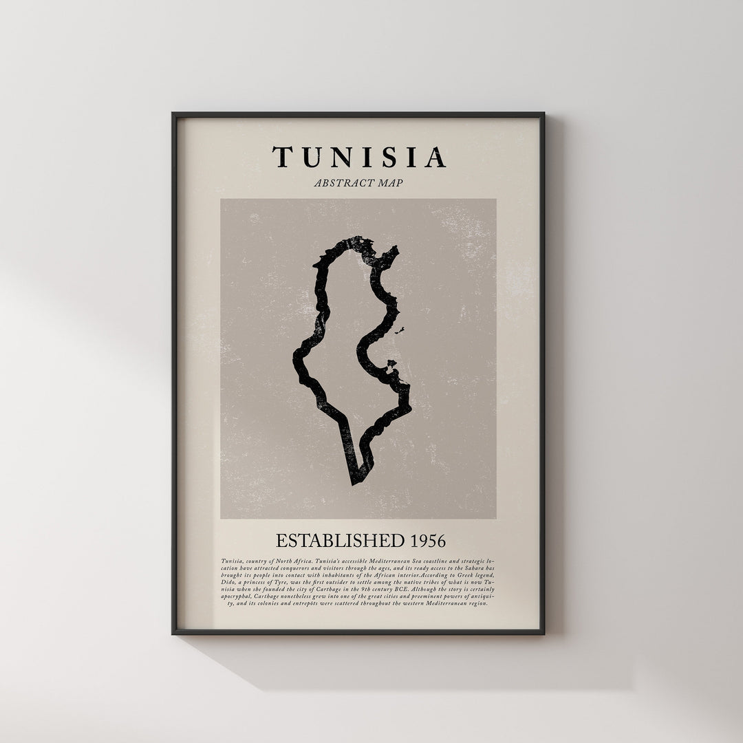 Abstract Tunisia Map Vintage Wall Art Print Picasso + Matisse Inspired Travel Poster