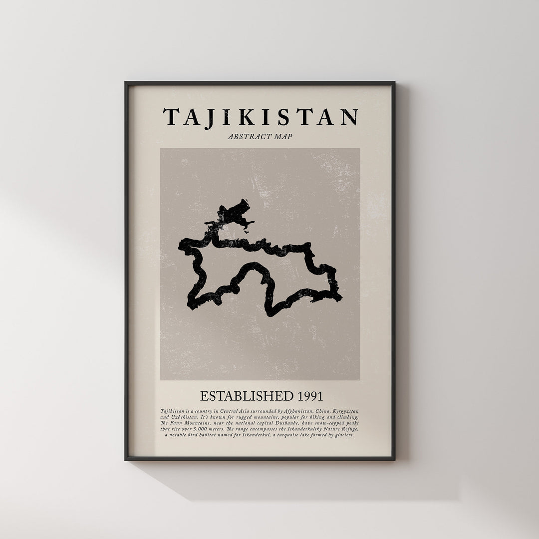 Abstract Tajikistan Map Vintage Wall Art Print Picasso + Matisse Inspired Travel Poster