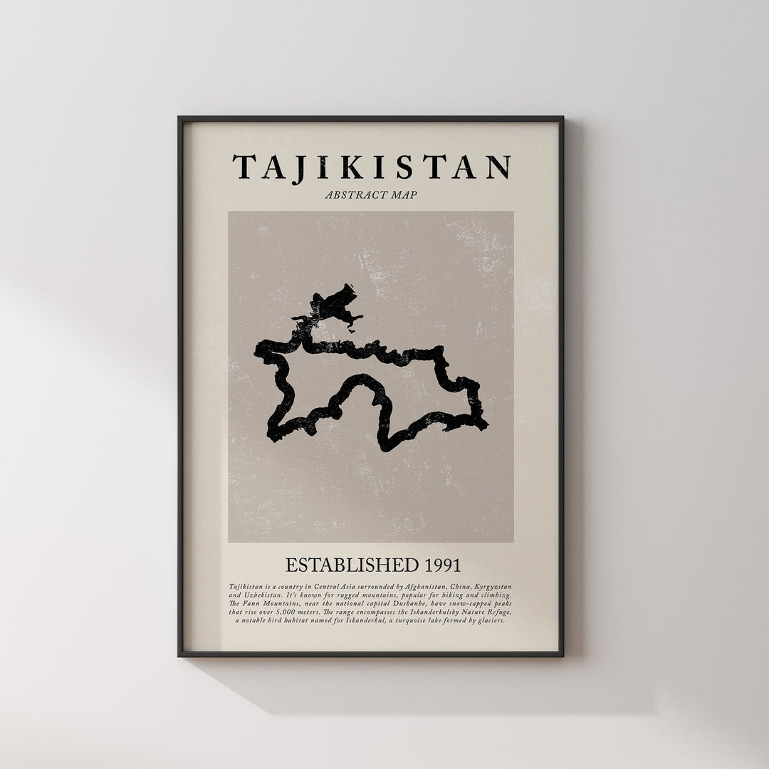 Abstract Tajikistan Map Vintage Wall Art Print Picasso + Matisse Inspired Travel Poster