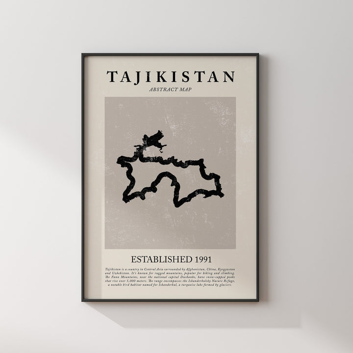 Abstract Tajikistan Map Vintage Wall Art Print Picasso + Matisse Inspired Travel Poster