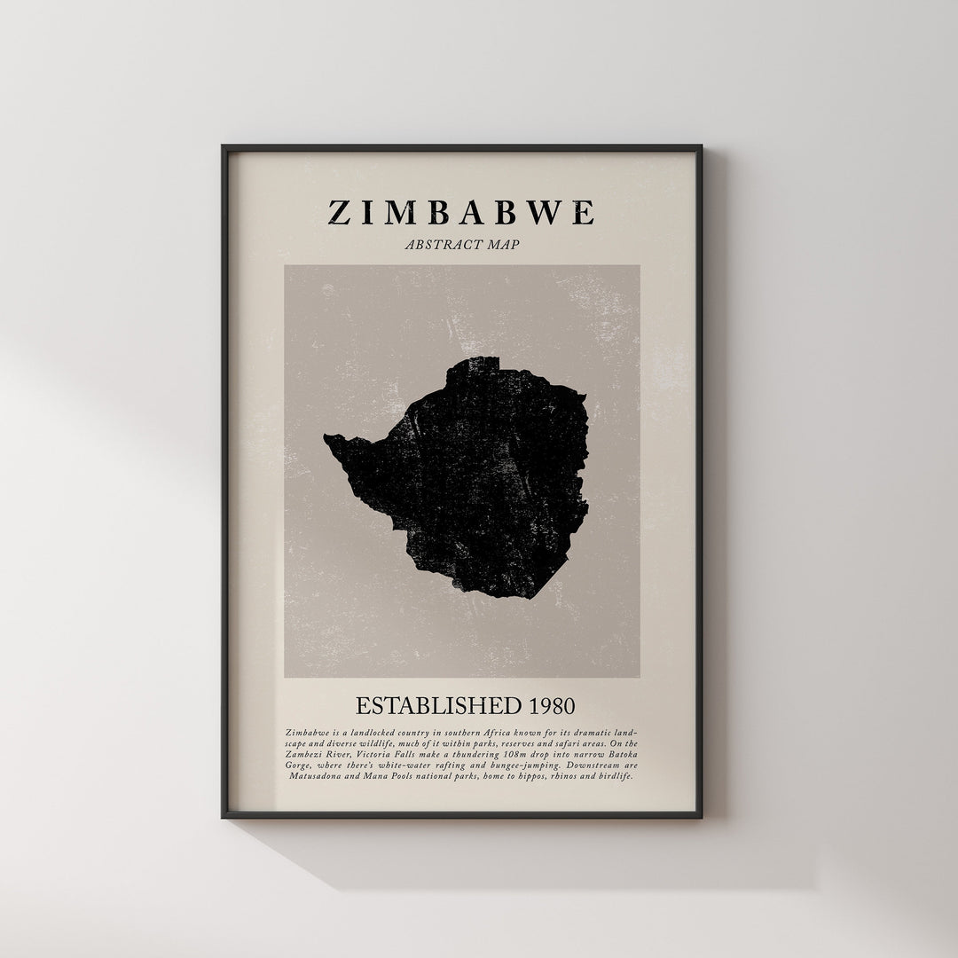 Abstract Zimbabwe Map Vintage Wall Art Print Picasso + Matisse Inspired Travel Poster