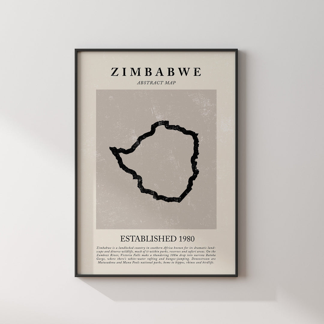 Abstract Zimbabwe Map Vintage Wall Art Print Picasso + Matisse Inspired Travel Poster