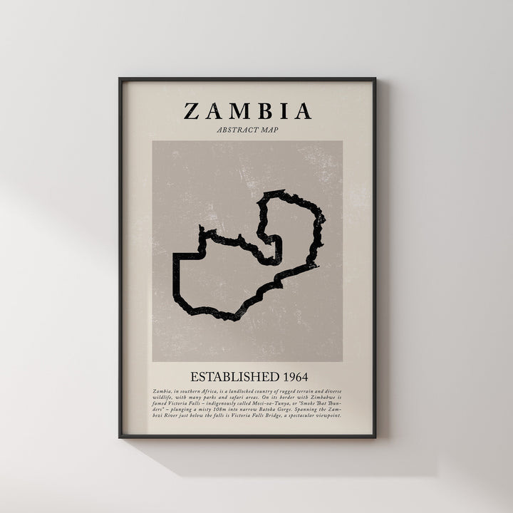 Abstract Zambia Map Vintage Wall Art Print Picasso + Matisse Inspired Travel Poster