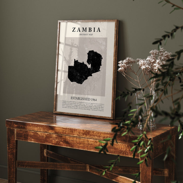 Abstract Zambia Map Vintage Wall Art Print Picasso + Matisse Inspired Travel Poster