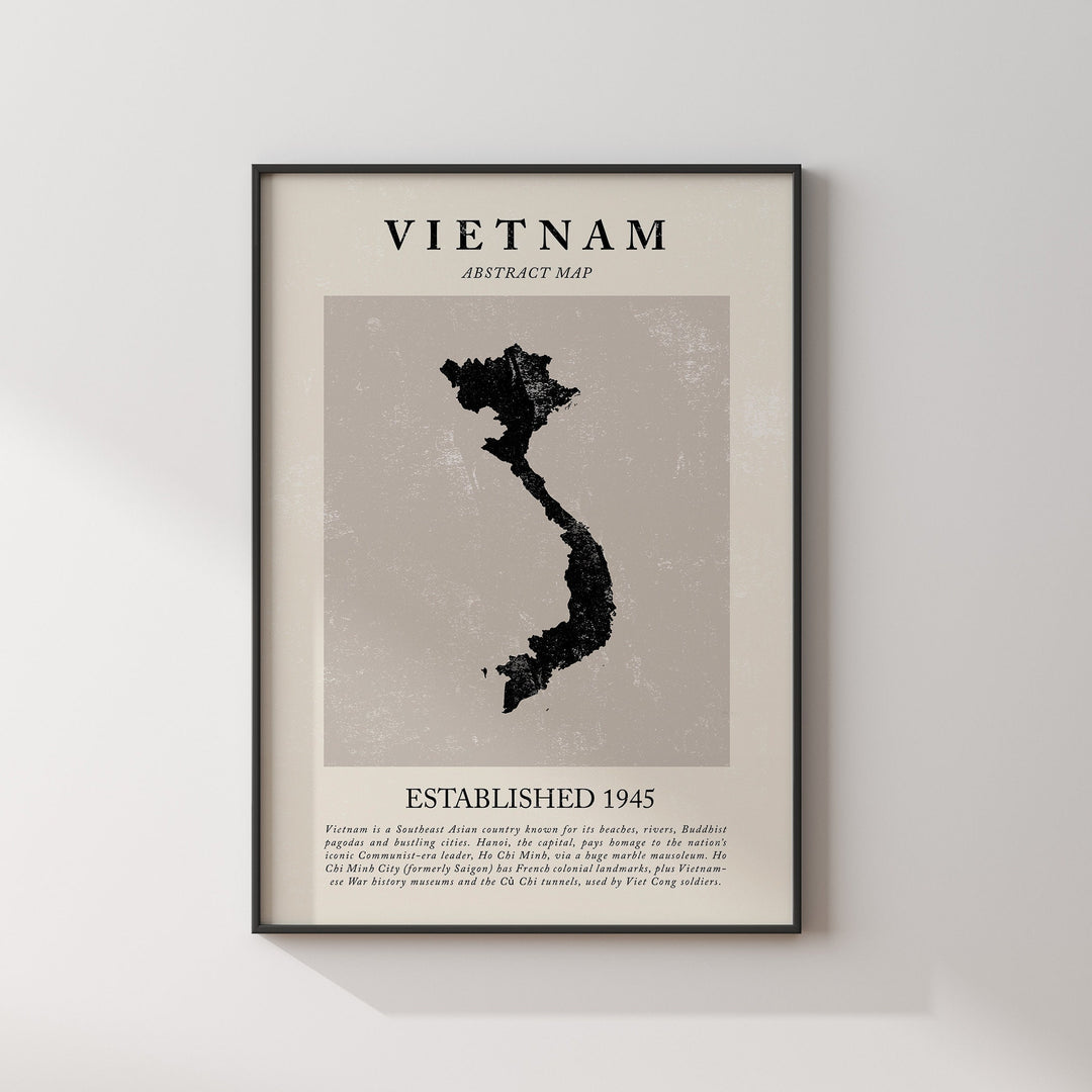 Abstract Vietnam Map Vintage Wall Art Print Picasso + Matisse Inspired Travel Poster