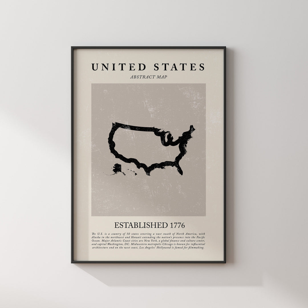 Abstract United States Map Vintage Wall Art Print Picasso + Matisse Inspired America USA Travel Poster