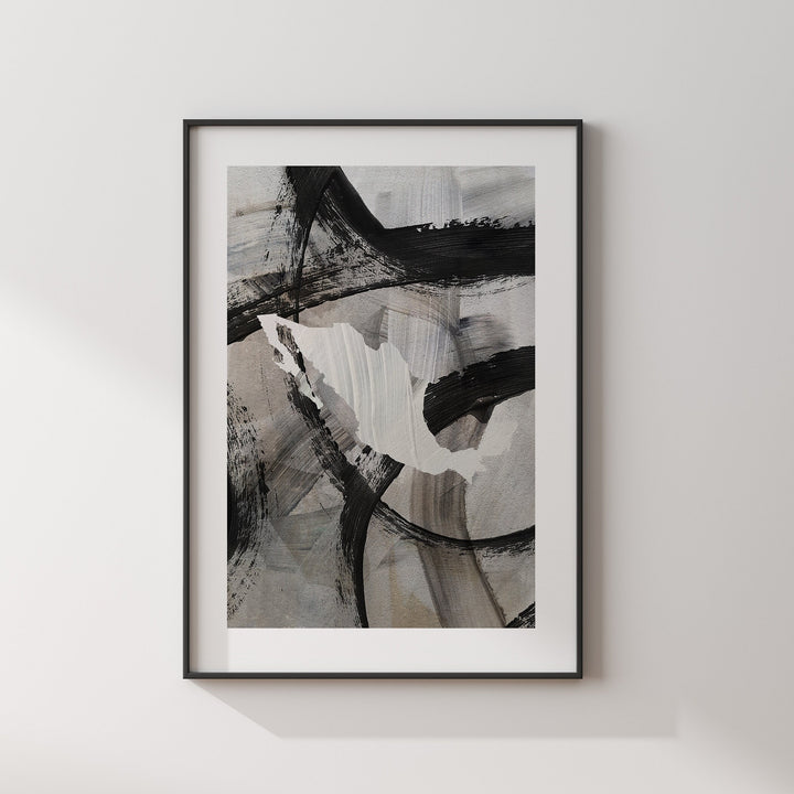 Mexico Map | Black & Grey Abstract Painting Map of Mexico Wall Art Print | Mexico Traval Poster